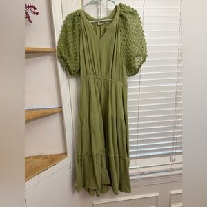 Chic Olive Green Textured Sleeve Dress